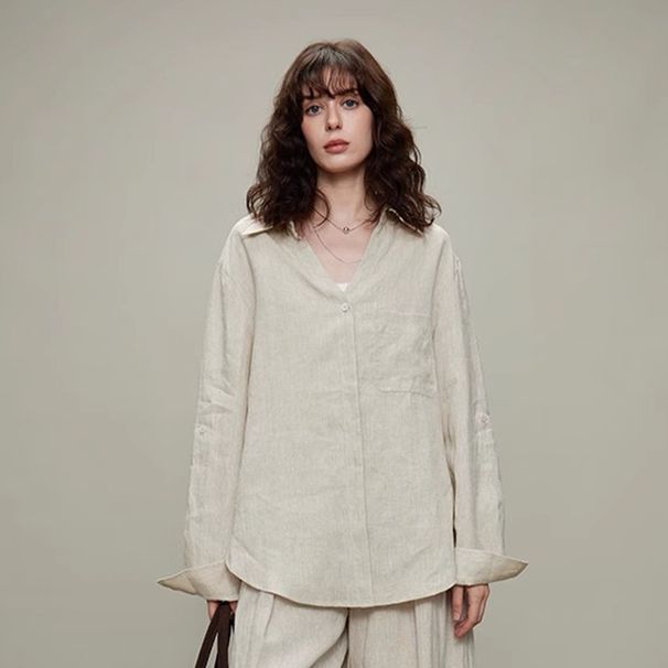 Women's Clothing White Linen Suit Lazy And Comfortable Laoqian 100 Linen Sunscreen Long Sleeved Shirt/casual Pants Set_ecoleips.com
