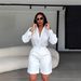 TW860 Women's Fashion Set with Lapel Solid Color Summer Casual Long Sleeved Shirt And Shorts European And American Style_ecoleips.com