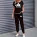 Women's Color Block Trim Casual Suit American Style Simple Loose Fit Short Sleeve Set Spring Summer Autumn New_ecoleips.com