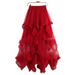 K Sweet Asymmetrical Mesh Skirt, New High-waisted Midi A-line Puffy Fairy Cake Skirt For Women._ecoleips.com