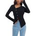Voya Women's 2026 Autumn And Winter Pleated Design With Irregular Button Knit Base And Temperament Top_ecoleips.com