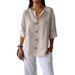 Summer New Loose Shirt Women's V-neck Cotton And Linen Button-up T-shirt Top Women_ecoleips.com