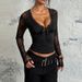 European And American Style Lace Patchwork V-neck Long Sleeve Cross-border 05 Autumn New Slim Fit Versatile Top_ecoleips.com