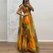 Women Sexy Slanted Neck Bow Tie Up Slim Long Dress Elegant Mesh Waist Banquet Dress Fashion Pattern Printed Asymmetry Long Dress_ecoleips.com