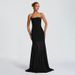 Women's Elegant Sleeveless Chiffon Long Dress D25DS477 European American Style Solid Color Strapless Patchwork with Ribbon Autumn Winter New_ecoleips.com