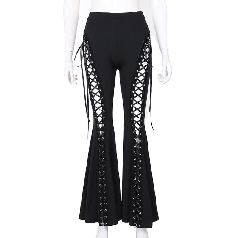 Women's Clothing Hollow Strap Flared Pants Y2k Sexy Punk Gothic Dark Street High Waist Casual Pants Long Pants Women_ecoleips.com
