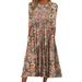 Spring Summer Printed Round Neck Casual Set Loose Long Dress With Pockets Middle Sleeve Cross-Border Women's Fashion_ecoleips.com