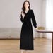 High-End Velvet Dress, Women's French Temperament, V-Neck, Waist Slimming, Slimming Mid-Length Skirt_ecoleips.com