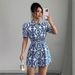 Women's Clothing Casual Full Print Puff Sleeve Drawstring Jumpsuit_ecoleips.com