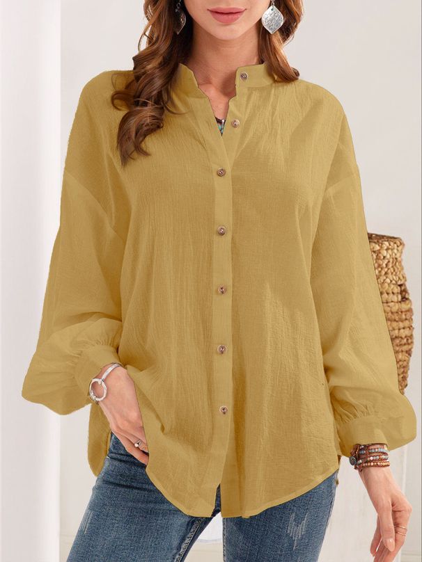 Women's Clothing New Solid Color Long Sleeved Shirt Cotton And Linen Shirt Cardigan_ecoleips.com