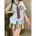 Women's Japanese Style JK Uniform Striped Shirt Loose Fitting Versatile Unique Blouse New Summer Top_ecoleips.com