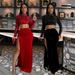 Women's Clothing Fashion Round Neck Sequined Short Long Sleeve Top Sexy High Slit Velvet Half Area Two Piece Suit For Women_ecoleips.com
