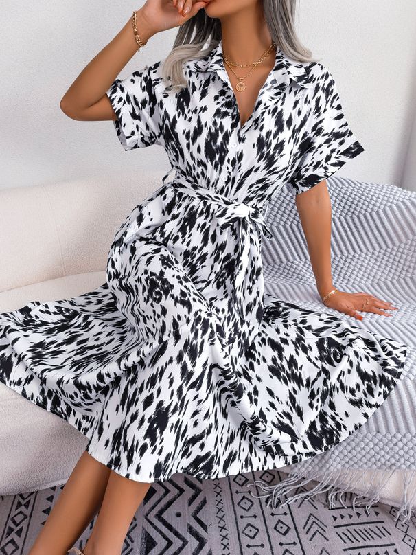 Real Shot Of 2026 Spring/summer European And American Casual Loose Leopard Print Tie-dye Shirt Dress Cross-border_ecoleips.com