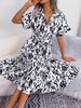 Women's Clothing Spring And Summer Casual Loose Leopard Print Lace Up Shirt Dress_ecoleips.com