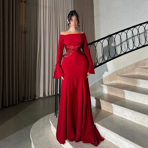 Elegant Red Pleated Evening Gown – Sexy High-Low Hem Party Dress For Women (S-XXL, Polyester)_ecoleips.com
