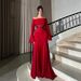Elegant Red Pleated Evening Gown – Sexy High-Low Hem Party Dress For Women (S-XXL, Polyester)_ecoleips.com