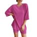 Fashion Casual Solid Color Spring Crew Neck Loose Women's Shorts Set_ecoleips.com