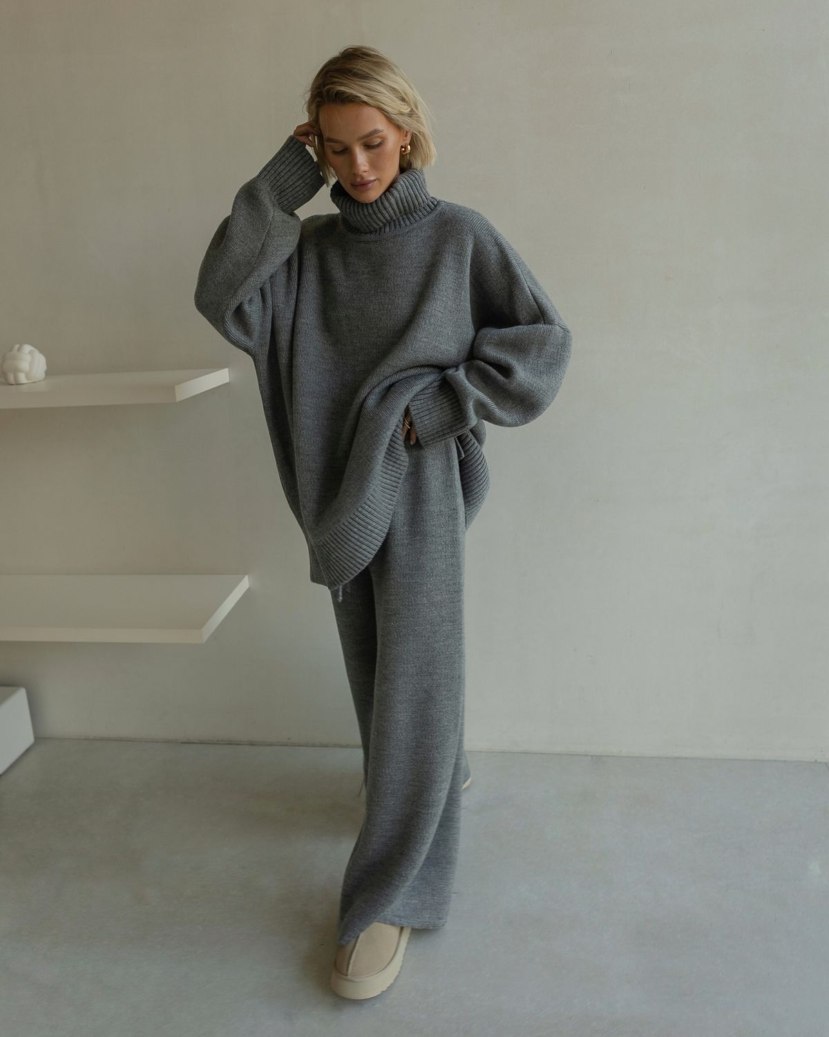 Trendy Spring Women's Knit Set – High Neck Pullover & Lounge Pants, Cozy Casual Two-Piece Outfit For Home & Streetwear (Available In 5 Colors)_ecoleips.com