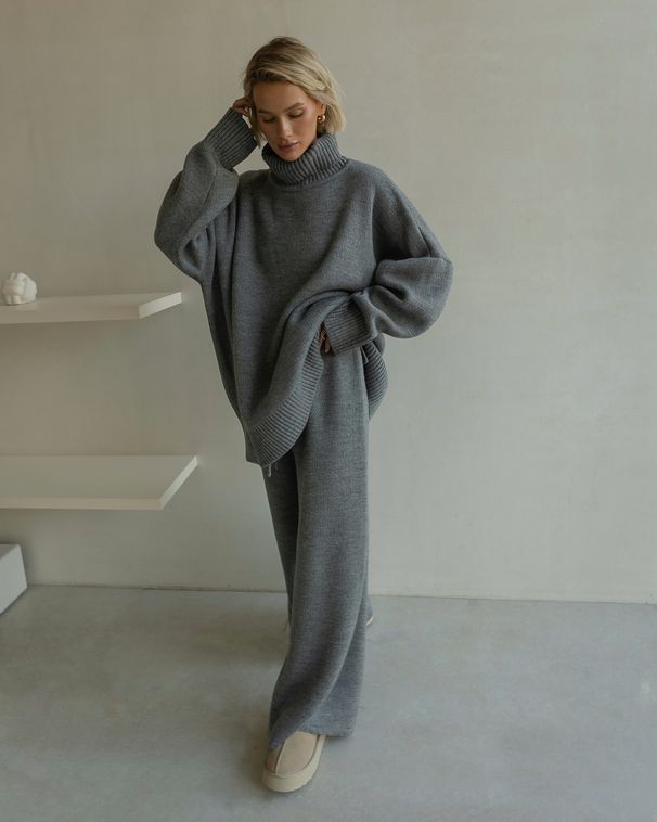Trendy Spring Women's Knit Set – High Neck Pullover & Lounge Pants, Cozy Casual Two-Piece Outfit For Home & Streetwear (Available In 5 Colors)_ecoleips.com