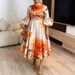 Women's Clothing Elegant Printed Women's Dress With Lantern Sleeves Slim Waist Party Wear_ecoleips.com