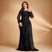 Elegant Sequined Patchwork Fitted round Neck Long Sleeve Cocktail Party Evening Dress for plus Size Women European American Style_ecoleips.com