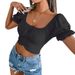 Ins Style Real Shot Spring Summer Casual Short Sleeve Tie Waist Chiffon Cropped Top Cross-Border Women's Fashion_ecoleips.com