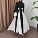 Women's Clothing Color Contrast Design With Flower Belt Long Temperament Elegant Dress_ecoleips.com