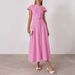 Women's Clothing Spring And Summer New Pink Cotton High Waist V Neck Skirt Suit Fashion Women's Clothing Two Piece Suit_ecoleips.com