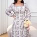 Spring Autumn Fusion Dress -Slim Fit Square Neckline With Splash Flare Skirt | Unique Patchwork Print | Sizes 0XL-4XL_ecoleips.com
