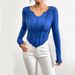 Voya Women's 2026 Winter New Slim Fit V-neck Irregular Stitching Exposed Knitted Long Sleeved T-shirt Top_ecoleips.com
