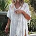 Vacation Swimwear Hollowed Out V Neck Loose Bikini Cover Up Knitted Beach Sun Protection Dress Multiple Colors Available_ecoleips.com