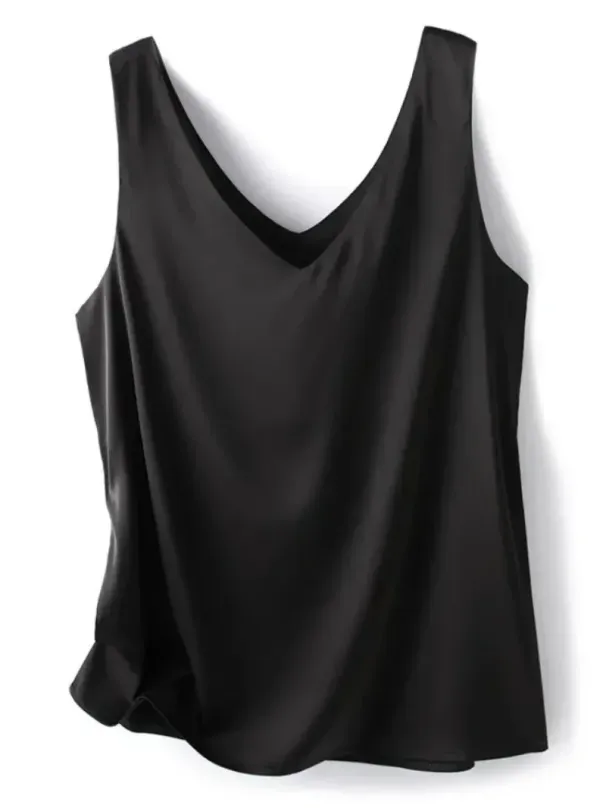 V-Neck Silk Vest Women's Summer Sleeveless Blouse With Acetic Acid Satin Top Sleeveless Bottoming Shirt_ecoleips.com