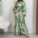 Verve Islamic New Style Satin Round Neck Button Shirt With 3-Layer Slim Fit Muslim Women's Long Skirt Set 2237+2238_ecoleips.com
