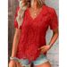 Women's Summer New Hot Sale V-neck Elegant Lace Top Short Sleeve T-shirt_ecoleips.com