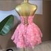 European And American Style Sweet Suspender Rose Print Bubble Mini Dress Sleeveless Strapless Waist Cinching for Women_ecoleips.com