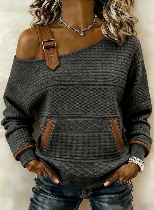 Voya 2026 New European American Style Patchwork Denim Women's Fashionable Versatile Long Sleeve Top For Autumn And Winter_ecoleips.com