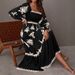 Elegant Printed Long Sleeved Dress For Women New Arrival 2025 Suitable_ecoleips.com