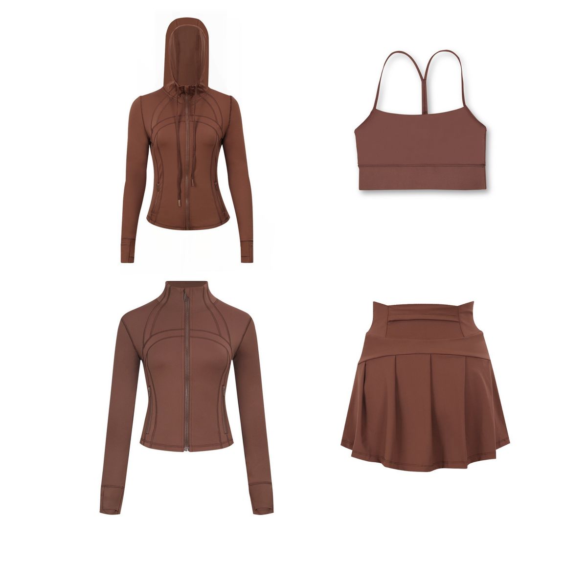 Women's Clothing Back Short Jacket Skirt Set Slim Fit Hooded Outerwear Quick Drying Four Piece Sportswear_ecoleips.com