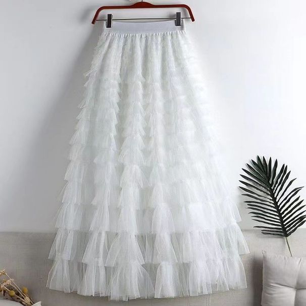 K Net Lace Cake Dress New Style Midi Skirt A-line Long Skirt Puffy Tulle Skirt_ecoleips.com