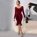 Voya 2026 Hot-Selling European And American Cross-Border Sexy Style Small V-Neck Big Striped Velvet Slim Fit Bodycon Dress_ecoleips.com