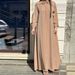 Modest Abaya Dress Oversized Shirt Dress For Women Trendy Long Sleeve Button Down Tunic Dress With Belt – Polyester A-Line Maxi Dress_ecoleips.com