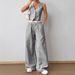Women's Clothing Ready Stock Summer Elegant Striped Sleeveless V Neck Vest + Waist Contrast Color Trousers Two Piece Set_ecoleips.com