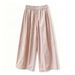 Korean Style Wide Leg Pants for Women Elastic High Waist Loose Fit Slimming Eight Point Casual Summer Style Petite_ecoleips.com