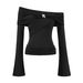 Women's Off-Shoulder Long Sleeve Top European American Style Metal Knot Solid Color T-Shirt For Autumn_ecoleips.com