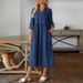 plus Size Women's Denim Stand Collar Button Dress Long Sleeve England Style Fashion for Summer Spring/Autumn_ecoleips.com