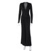 2025 Autumn New Fashion Slim Waist Twist Solid Color Long Sleeve Dress For Women Wholesale_ecoleips.com