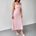 AD298 Cross-Border Fashion New Sexy Pink Strap Waist-Cinching Popular Women's Lace-Up Backless Dress_ecoleips.com