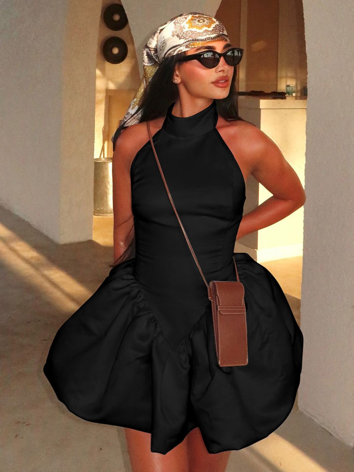 Hugcitar Women Fashion Sleeveless Backless Lace Up Sexy Slim Solid Pleated Mini Dress Summer Party Y2K Clothes Birthday Sundress_ecoleips.com