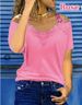 Women's Clothing American Style V Neck Patchwork Short Sleeve Casual Loose T Shirt Lace Top In Stock_ecoleips.com