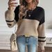 Women's Long Sleeve Color Block Sweater - Loose Knit Pullover With Lantern Sleeves, Soft Acrylic Blend, Casual & Office Wear_ecoleips.com